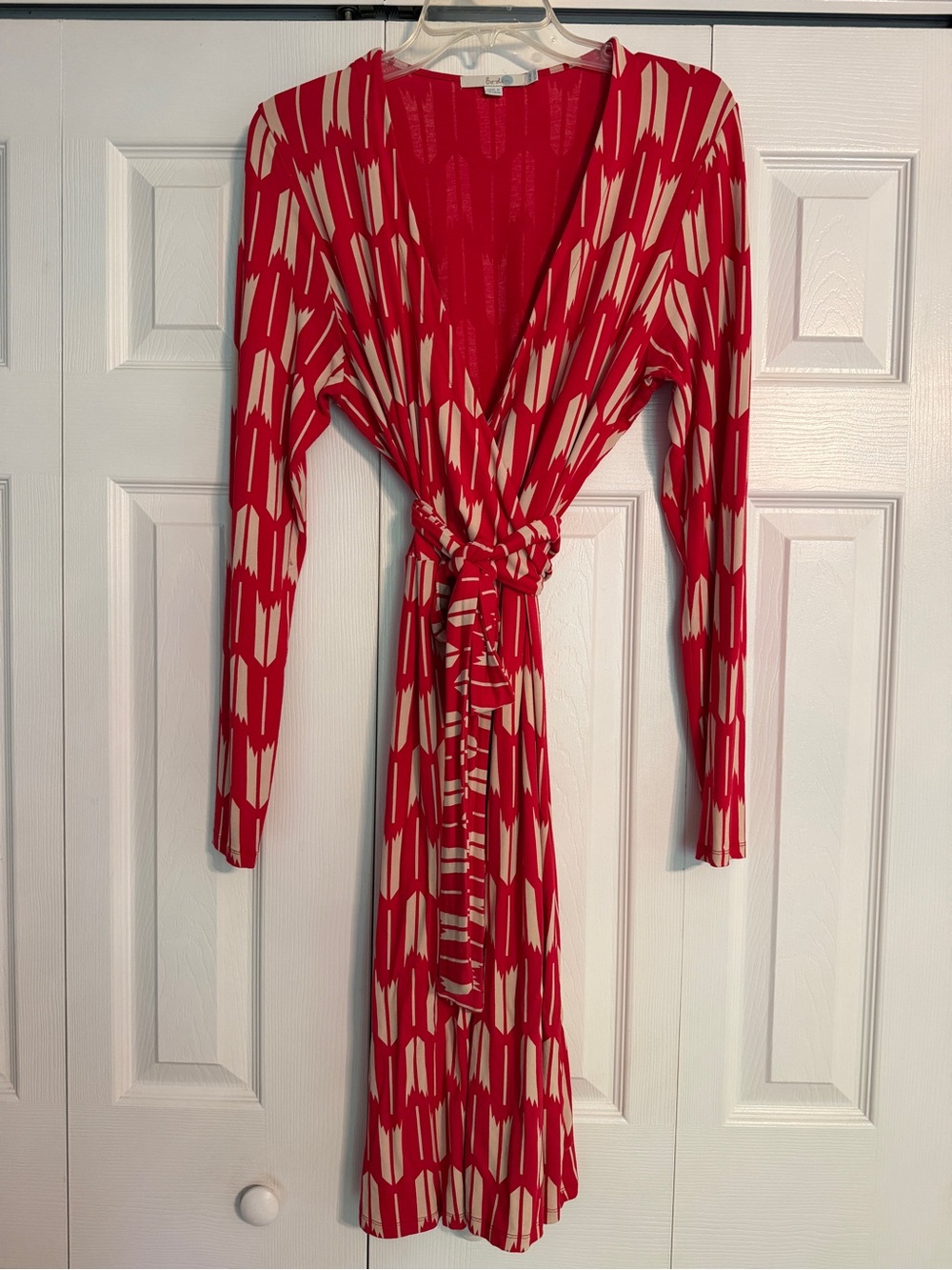 Boden Henrietta Cherry Jersey Knit Long Sleeve Midi Moc Wrap Dress Women